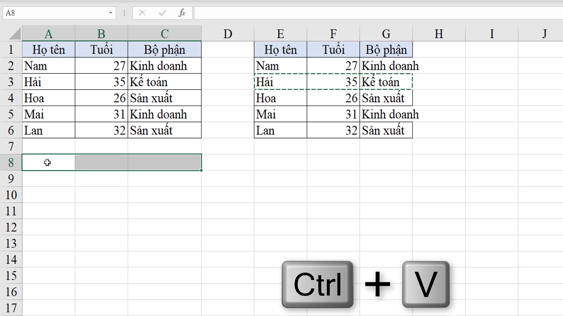 Một số thao tác Excel thường dùng với đối tượng Ô, vùng ô